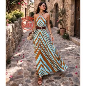 MANGO Striped Satin Crossover Maxi Dress NWT 🧡